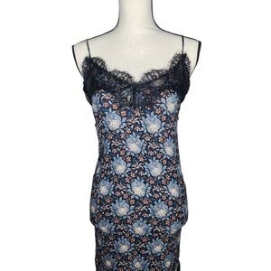 Ark & Co Floral Eyelash Lace Trim Slip Dress Blue Peach Small Womens